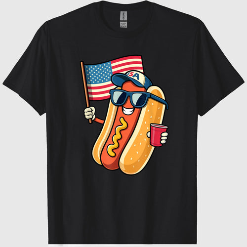 4th of July Hotdog Funny Fourth of July Patriotic USA Flag T-Shirt