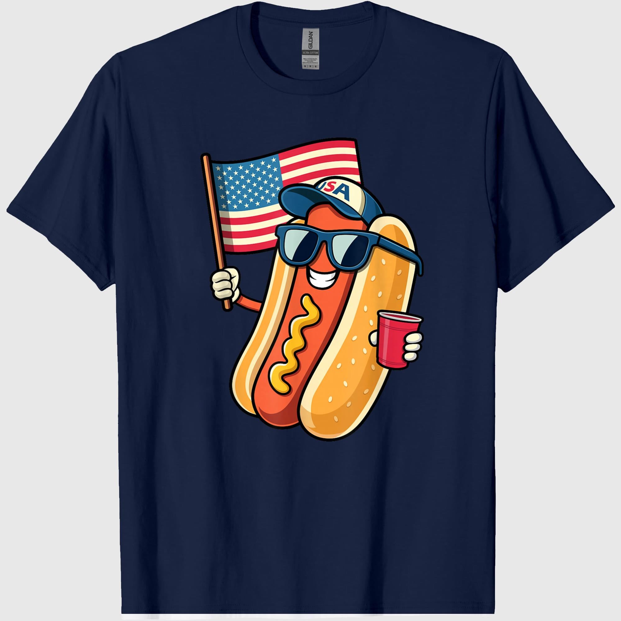 4th of July Hotdog Funny Fourth of July Patriotic USA Flag T-Shirt