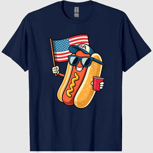 4th of July Hotdog Funny Fourth of July Patriotic USA Flag T-Shirt