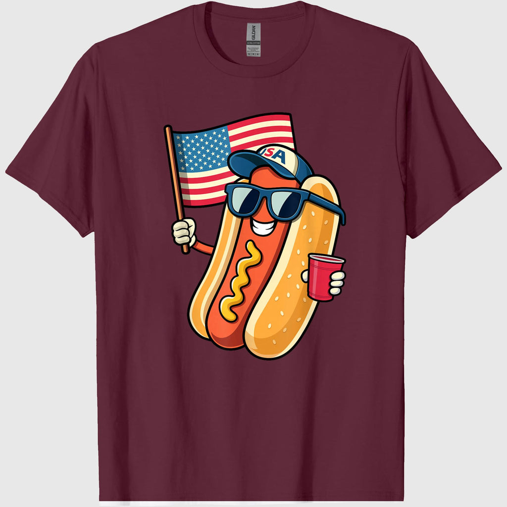 4th of July Hotdog Funny Fourth of July Patriotic USA Flag T-Shirt