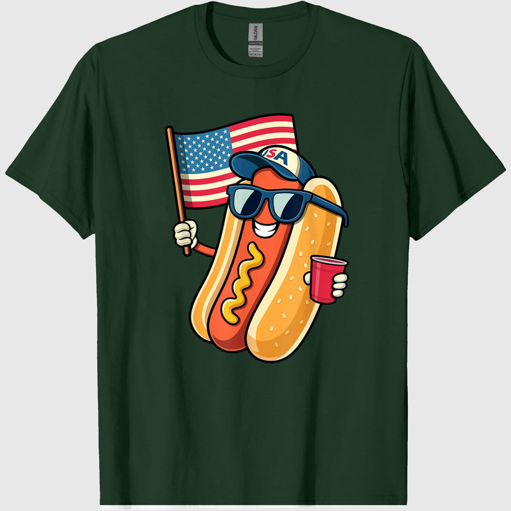 4th of July Hotdog Funny Fourth of July Patriotic USA Flag T-Shirt