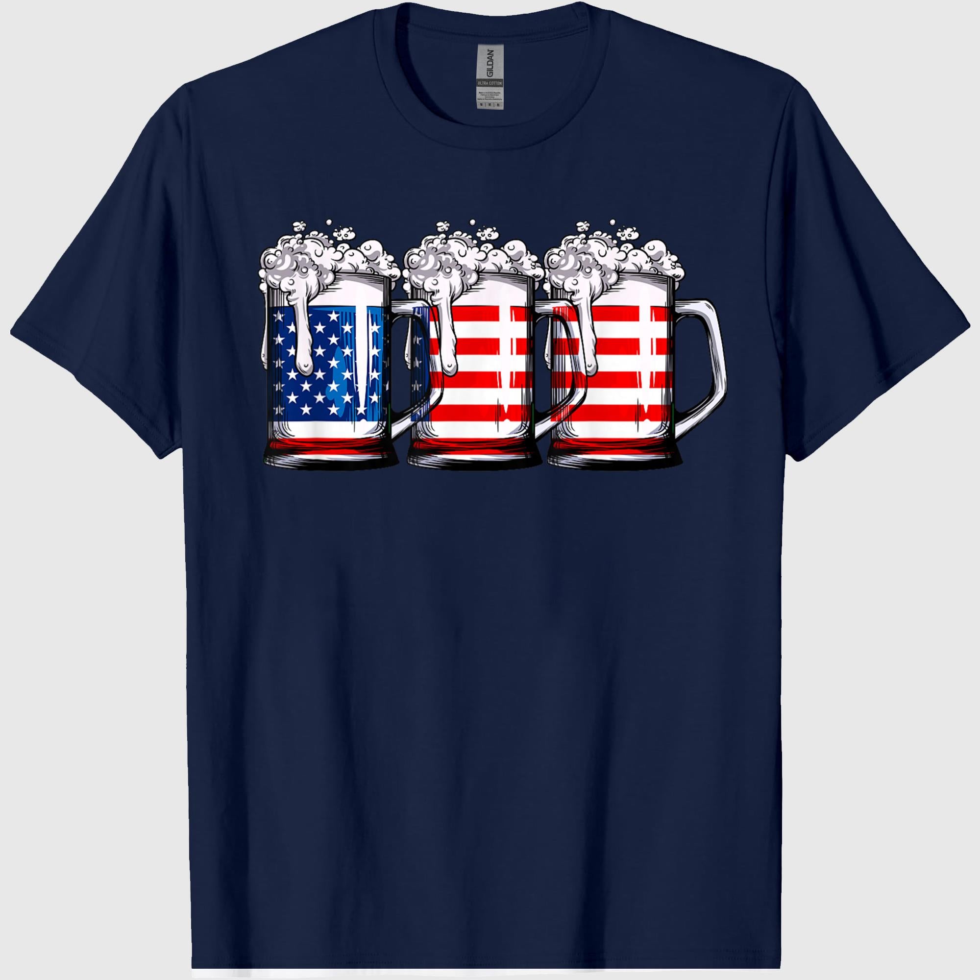Beer American Flag 4th of July Shirts for Men Women Merica Drinking USA Tees T-Shirts