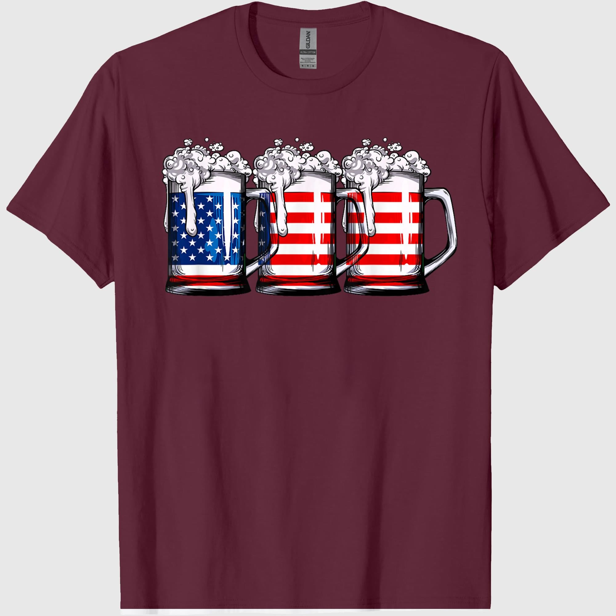 Beer American Flag 4th of July Shirts for Men Women Merica Drinking USA Tees T-Shirts