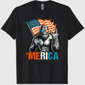 Bigfoot Merica Rock American Flag Patriotic 4th of July T-Shirt