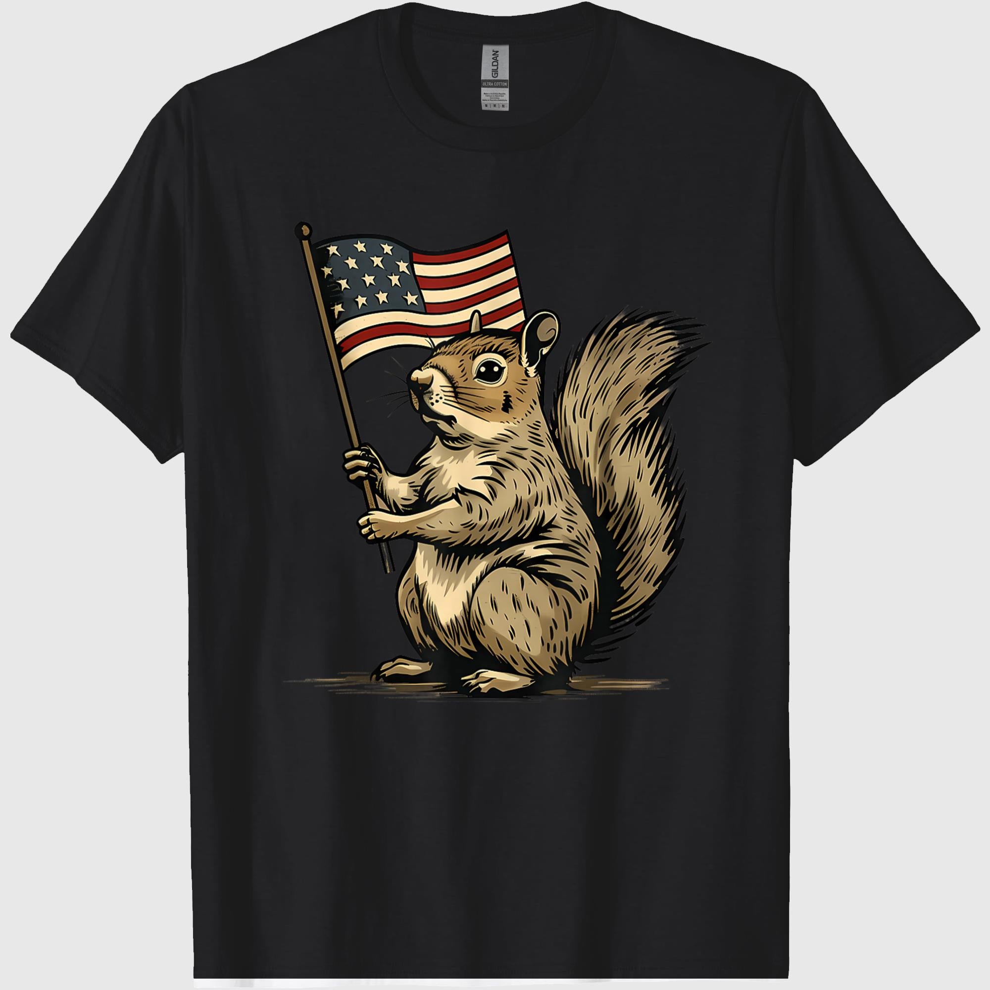 Fourth of July 4th of July Patriotic American Flag Squirrel T-Shirt