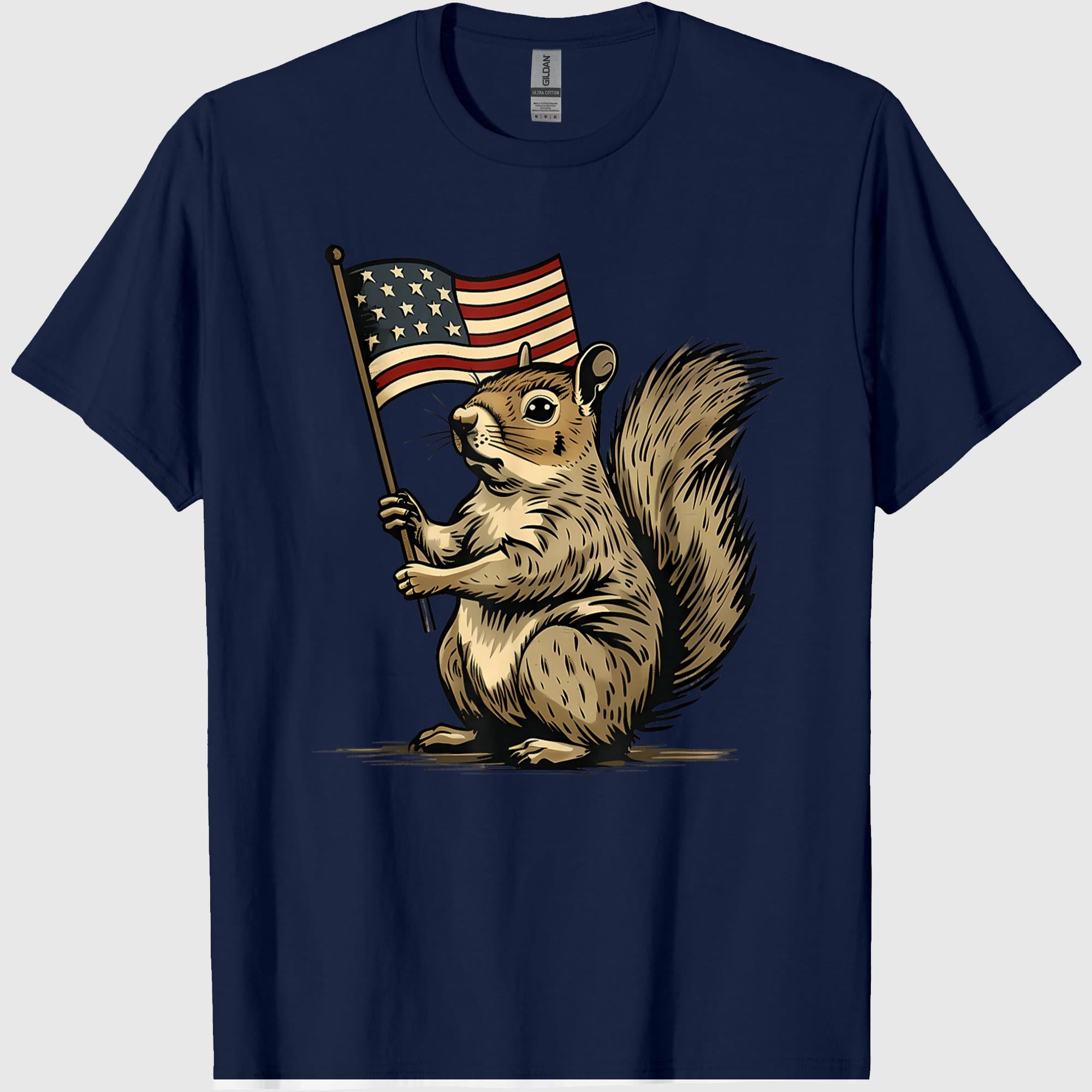 Fourth of July 4th of July Patriotic American Flag Squirrel T-Shirt