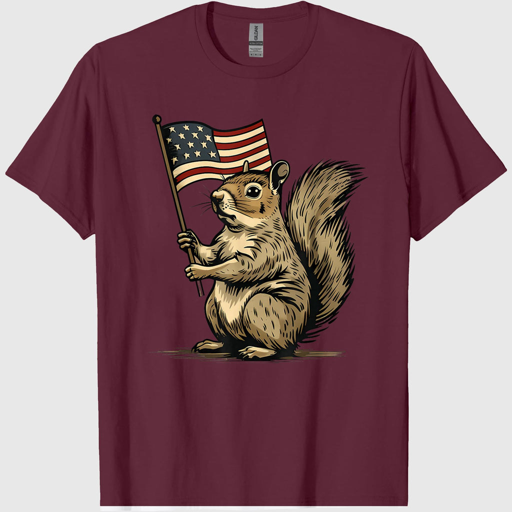 Fourth of July 4th of July Patriotic American Flag Squirrel T-Shirt
