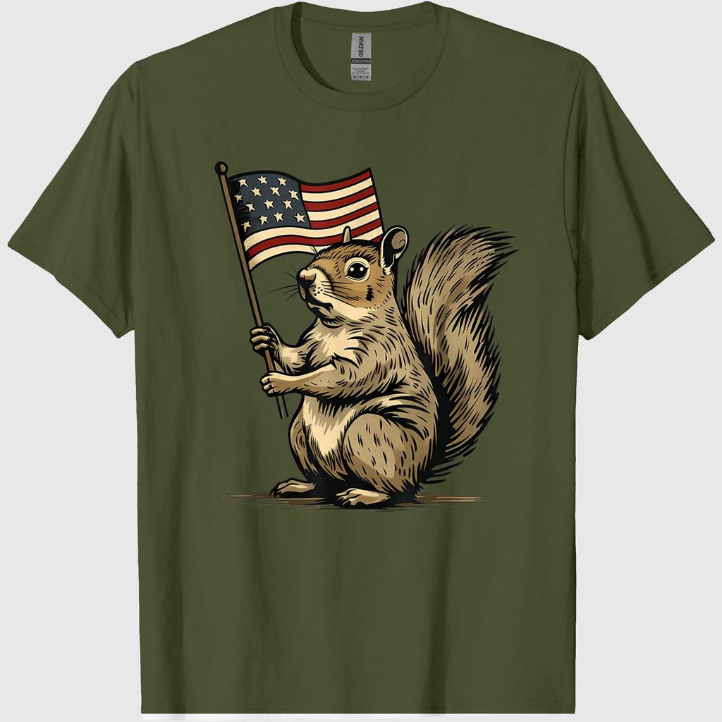 Fourth of July 4th of July Patriotic American Flag Squirrel T-Shirt