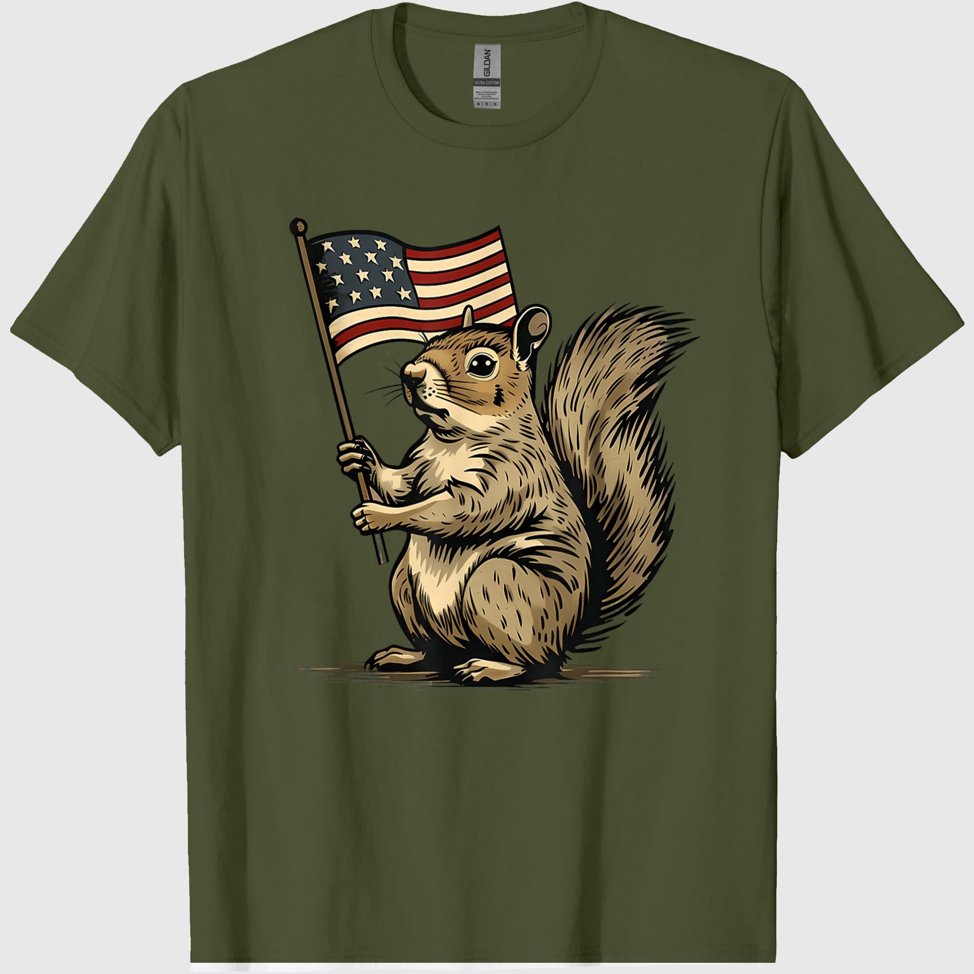 Fourth of July 4th of July Patriotic American Flag Squirrel T-Shirt