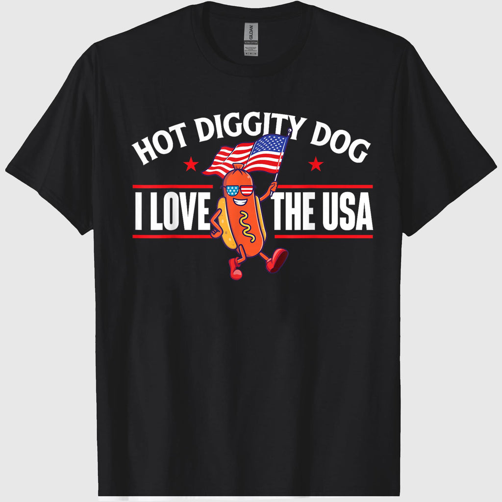 Hot Diggity Dog - USA American Flag 4th of July Fourth T-Shirt