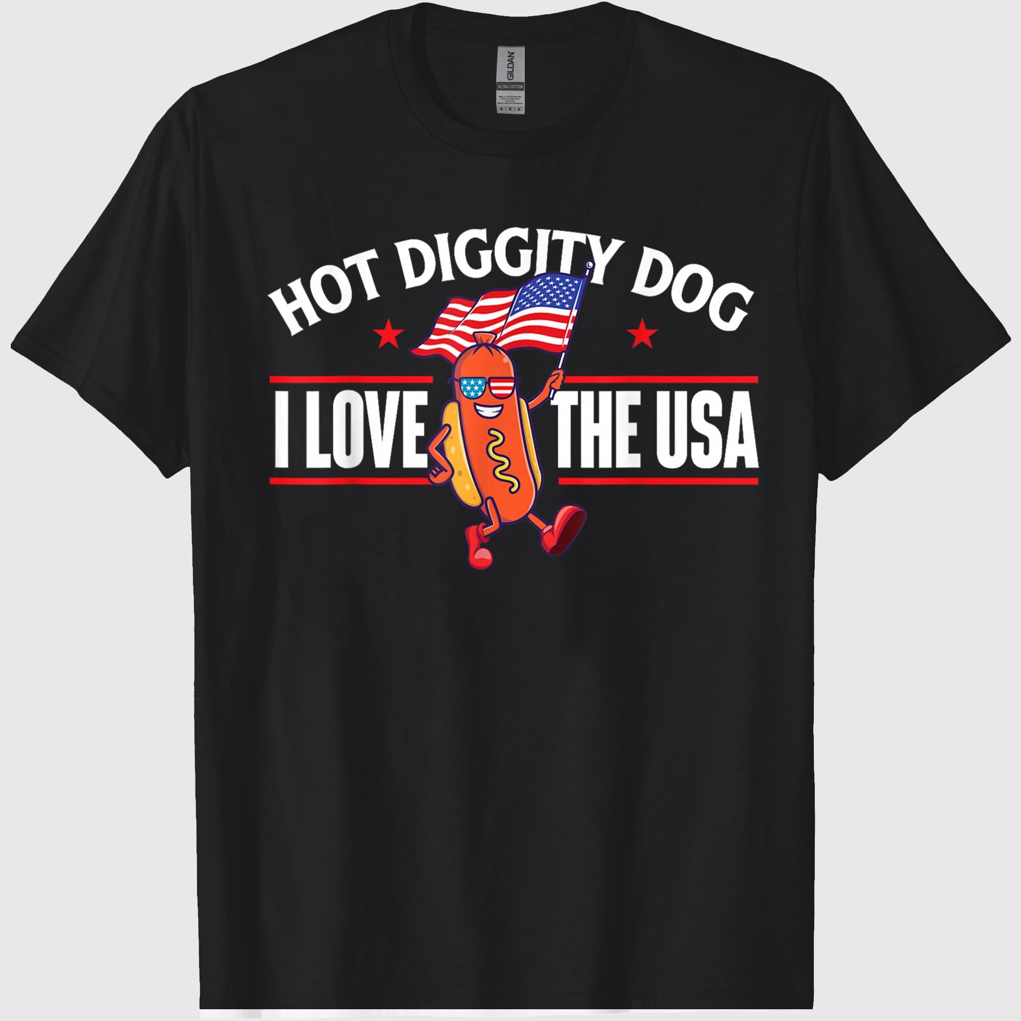 Hot Diggity Dog - USA American Flag 4th of July Fourth T-Shirt