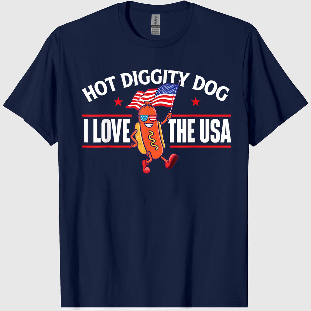 Hot Diggity Dog - USA American Flag 4th of July Fourth T-Shirt