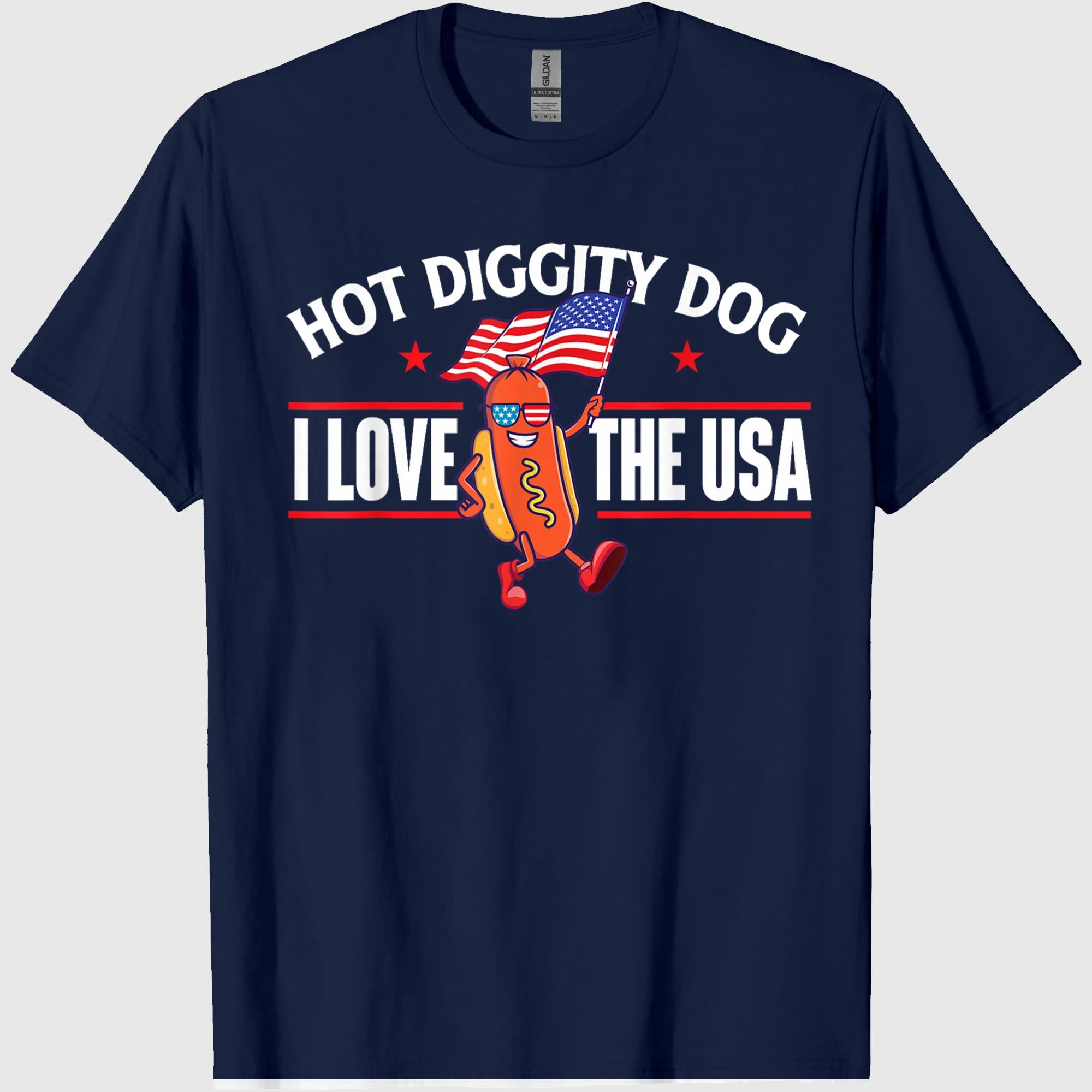 Hot Diggity Dog - USA American Flag 4th of July Fourth T-Shirt