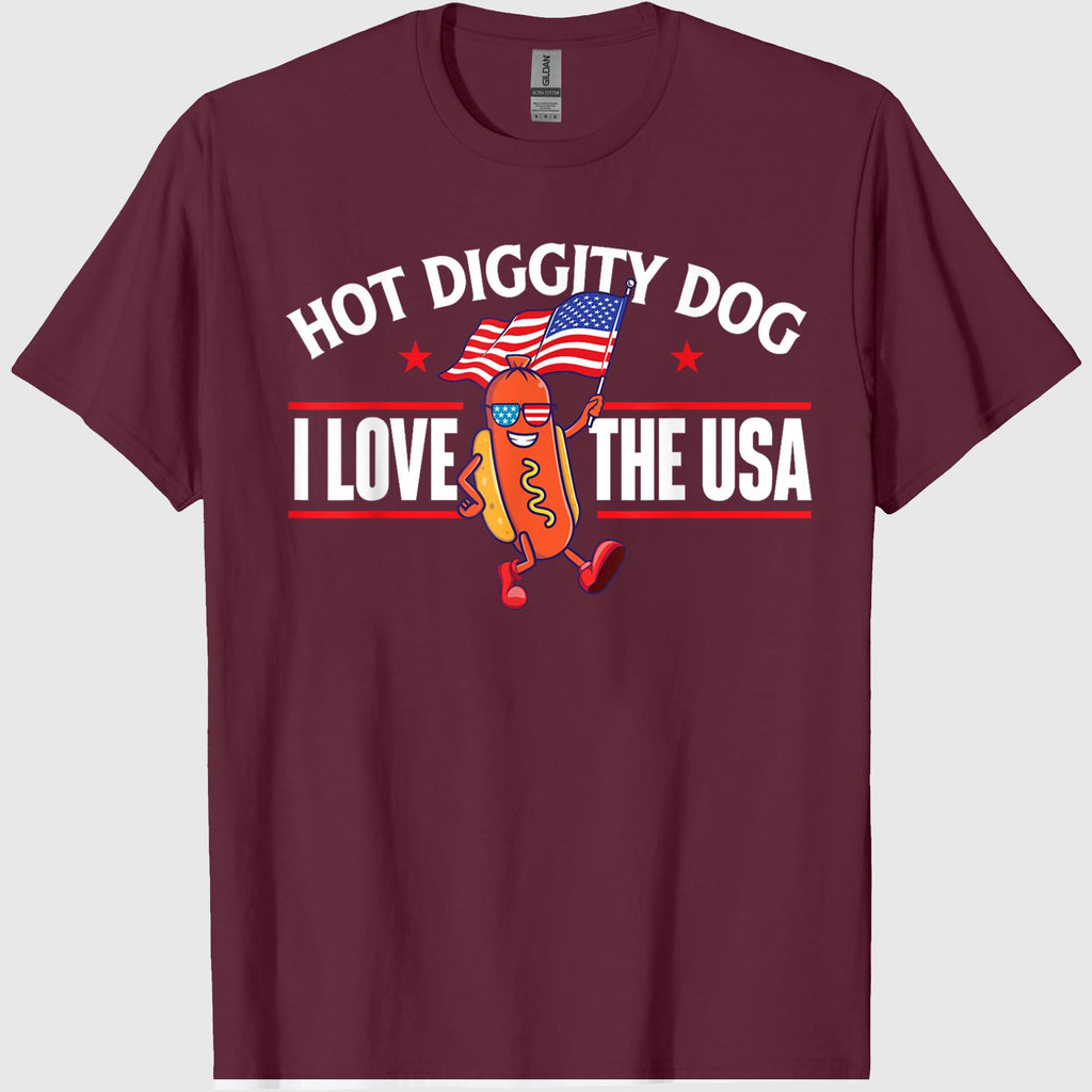 Hot Diggity Dog - USA American Flag 4th of July Fourth T-Shirt