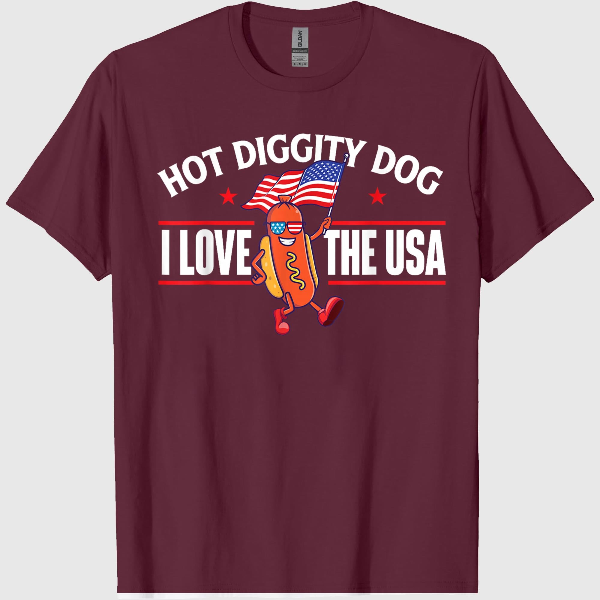 Hot Diggity Dog - USA American Flag 4th of July Fourth T-Shirt