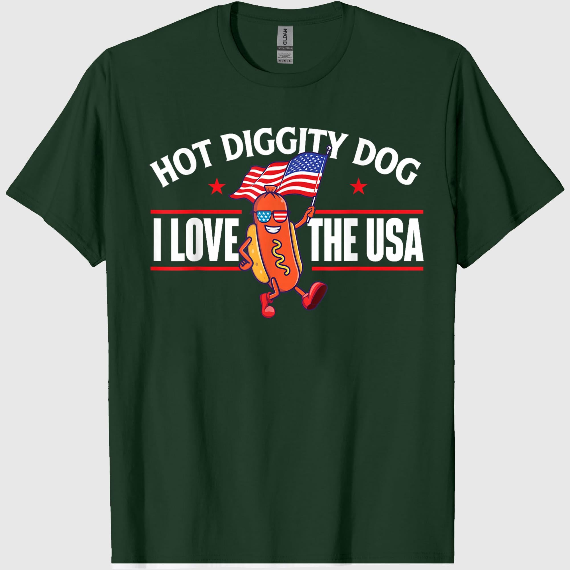 Hot Diggity Dog - USA American Flag 4th of July Fourth T-Shirt