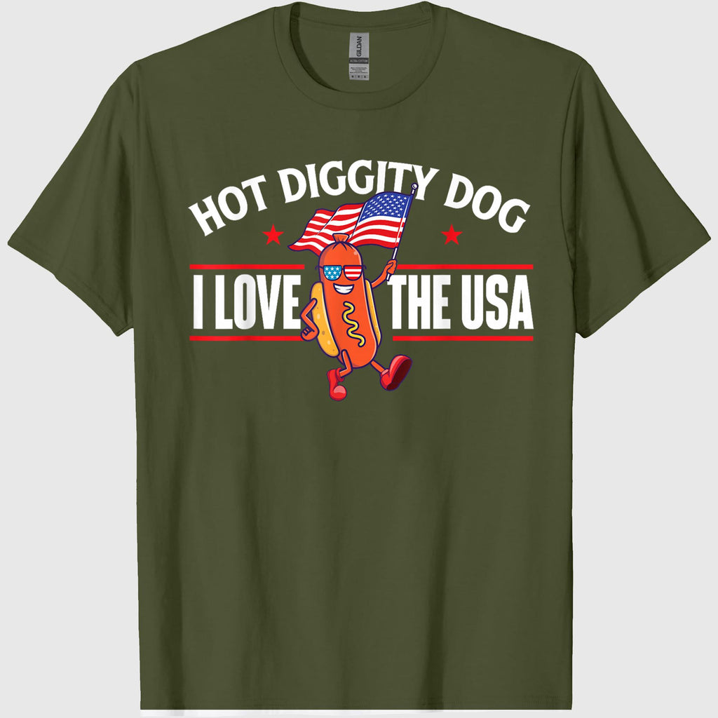 Hot Diggity Dog - USA American Flag 4th of July Fourth T-Shirt