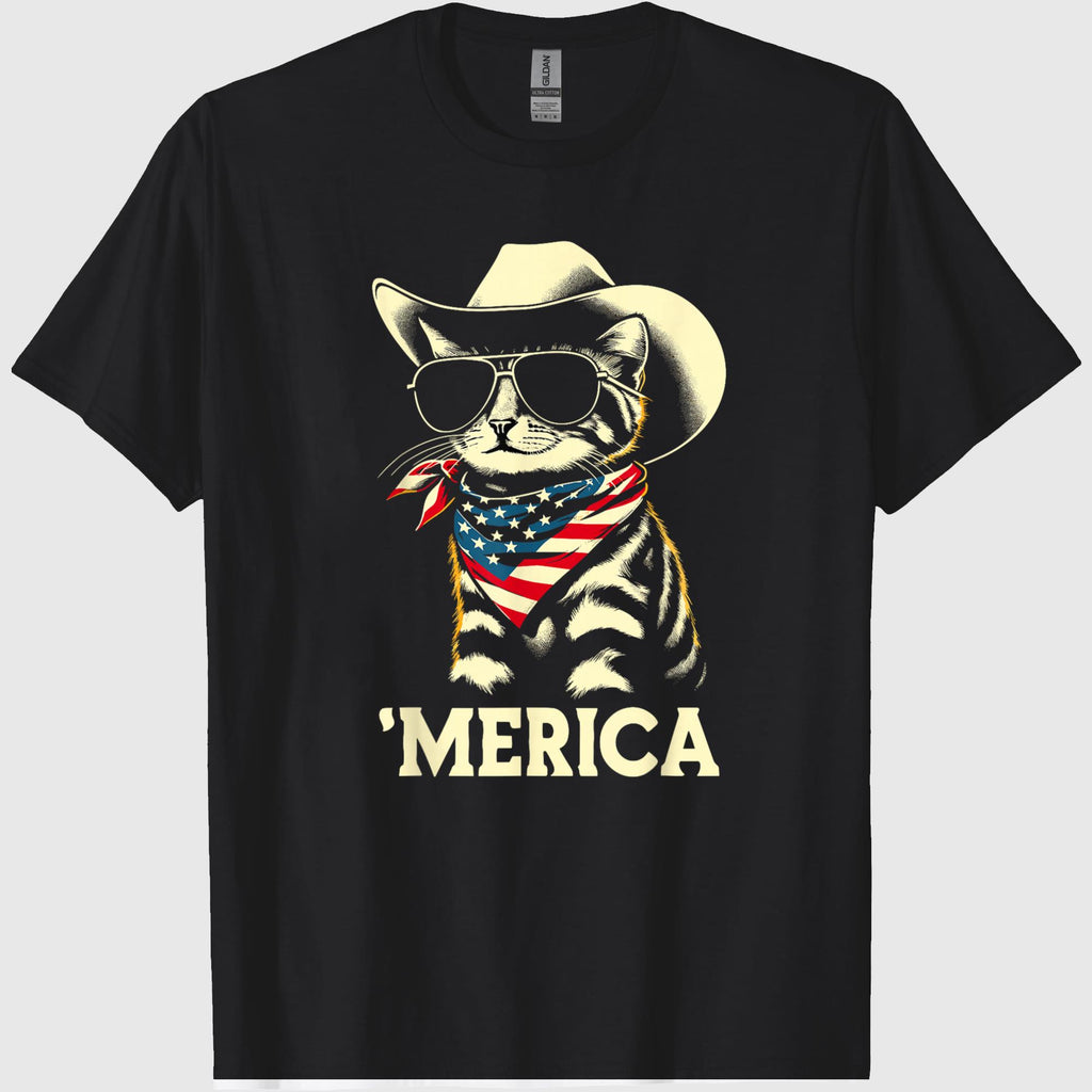 USA 'Merica Cat 4th of July Men Women Kids Funny Patriotic T-Shirt