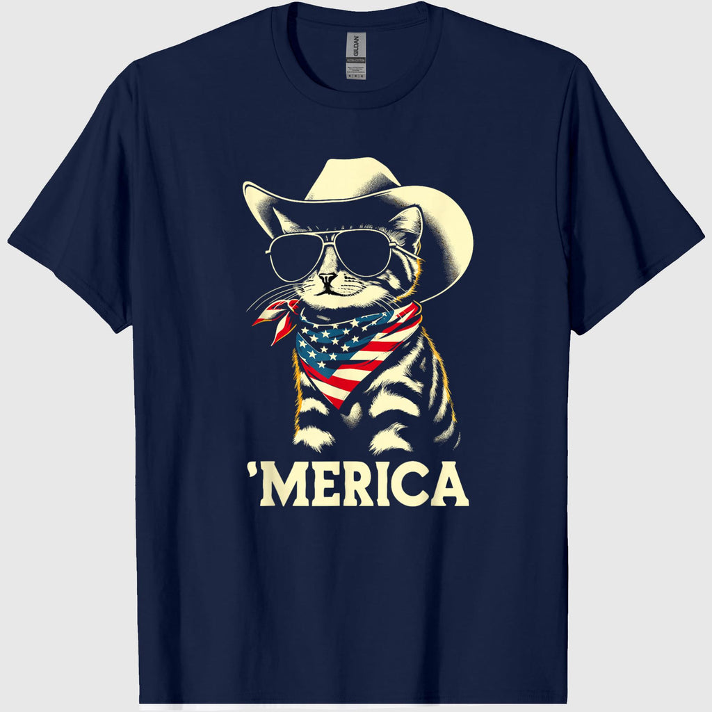 USA 'Merica Cat 4th of July Men Women Kids Funny Patriotic T-Shirt