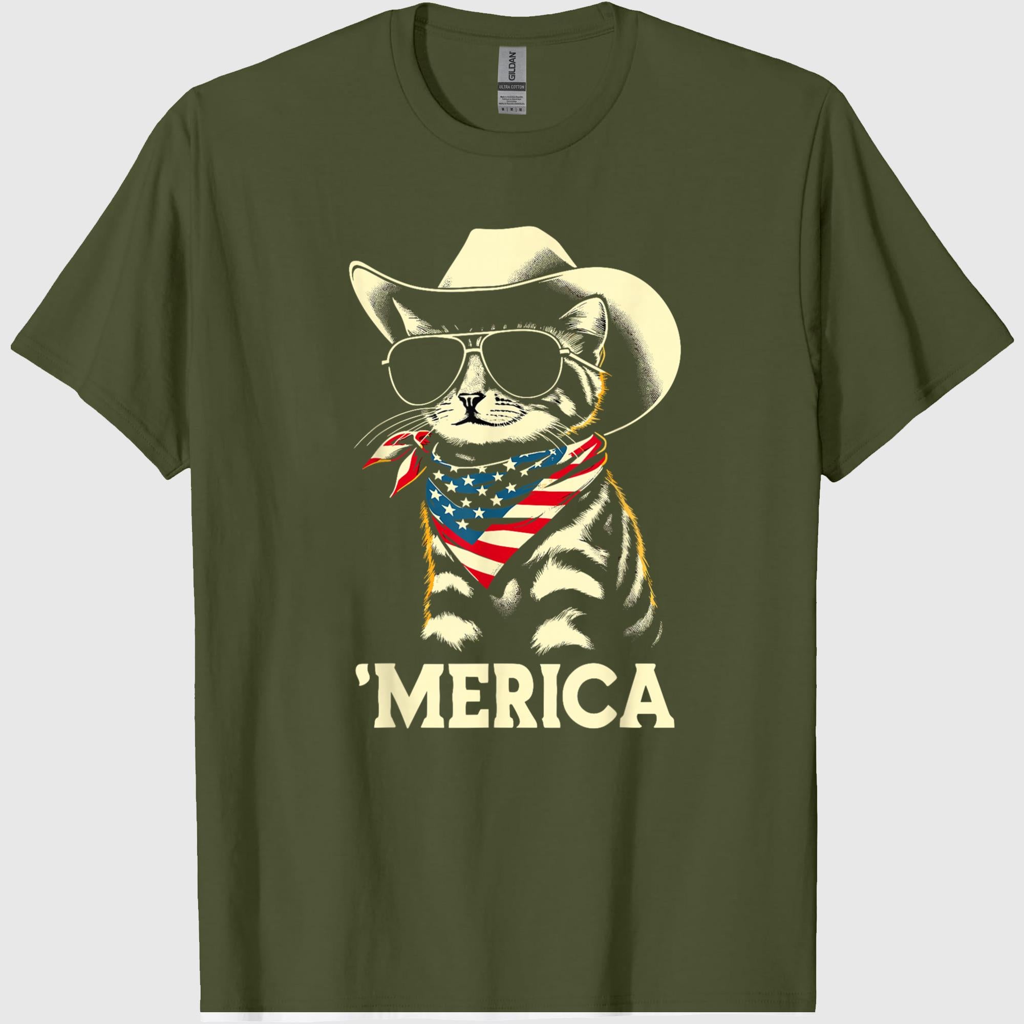 USA 'Merica Cat 4th of July Men Women Kids Funny Patriotic T-Shirt